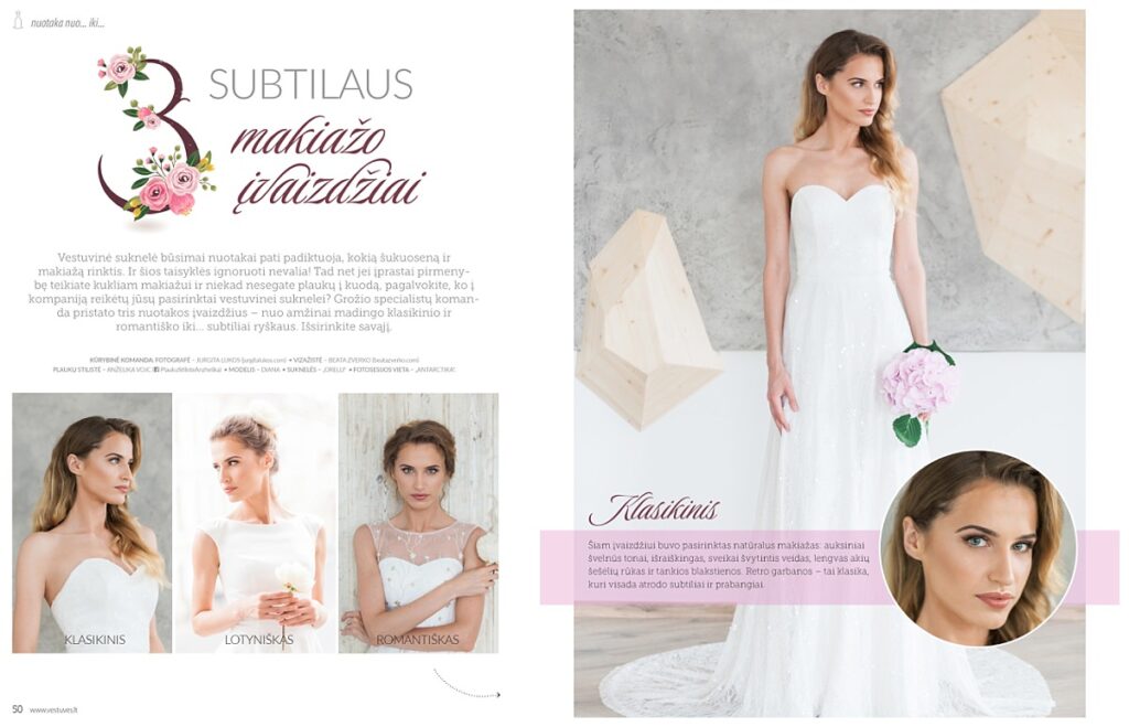 Trys nuotakos subtilaus makiažo įvaizdžiai Bridal Editorial